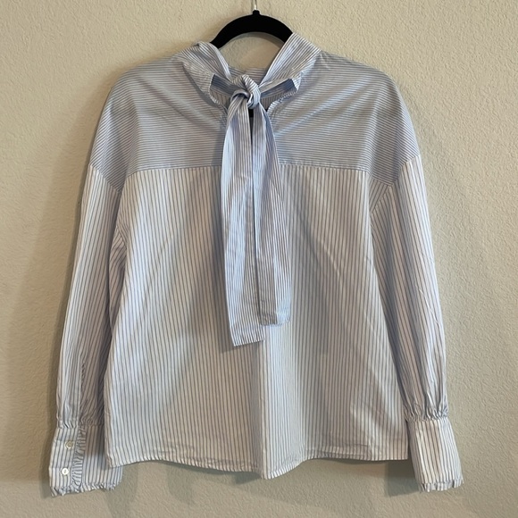 Zara Women Tunic Top Small Blue & White Stripe Business Causal Contemporary - Picture 3 of 14